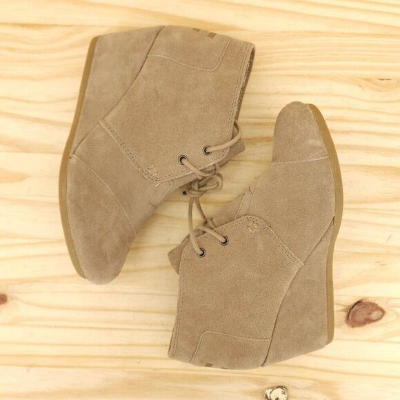 Toms Women's Wedge Booties Sz 6.5 Tan Suede Lace Up Boho Chic Ankle Boots Casual - Picture 6 of 10